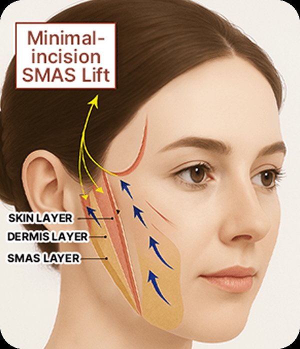 凡是与美 - Minimal-incision SMAS 提升术 - 双重提升技术示意图